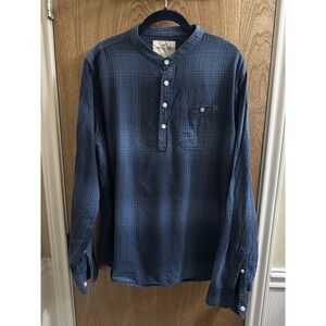 Hollister Long Sleeve Henley Blue Plaid Size XL 1/4 Button Men's Soft Western